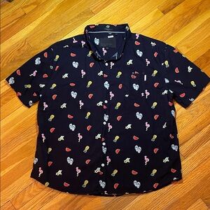 SOULSTAR Navy Flamingo Pineapple Print Short Sleeve Shirt Holiday Sun Fun